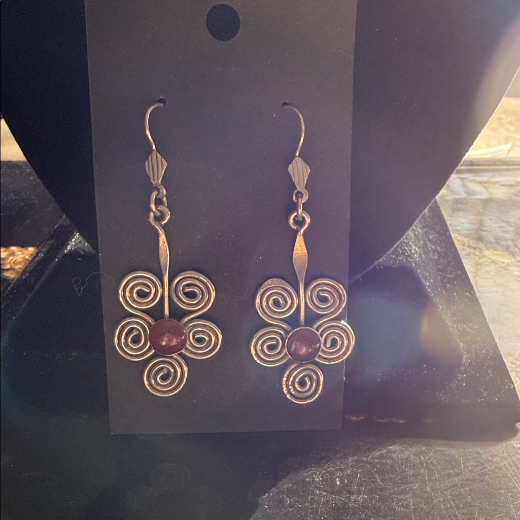 Incredible Sterling Silver And Jasper Pierced Elaborate Earrings Pierced 35$